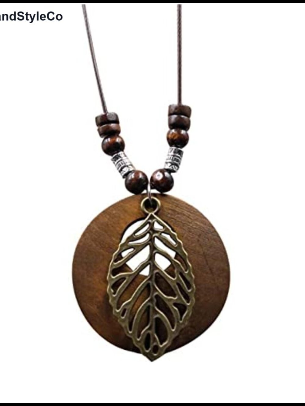 Handmade Wooden Pendant Necklace with Owl Leaf Elephant Flower Vintage Boho